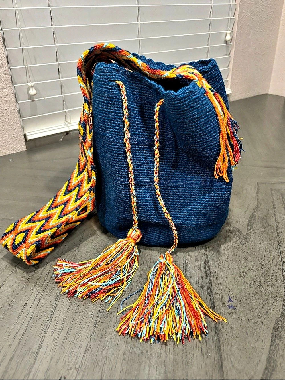 Wayuu Tribe Wayuu Mochila Bucket Bag Shoulder Bag Blue & Orange